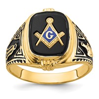 IB Goodman 14K Yellow Gold Mens Polished Antiqued and Textured Ring with Onyx Masonic view 1
