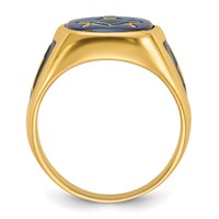 IB Goodman 14K Yellow Gold Mens Polished and Textured Ring with Black Enamel and Imitation Blue Spinel Masonic view 2