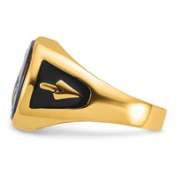 IB Goodman 14K Yellow Gold Mens Polished and Textured Ring with Black Enamel and Imitation Blue Spinel Masonic view 4