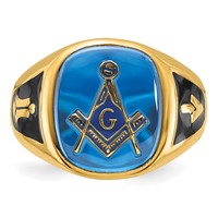 IB Goodman 14K Yellow Gold Mens Polished and Textured Ring with Black Enamel and Imitation Blue Spinel Masonic view 5