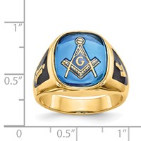 IB Goodman 14K Yellow Gold Mens Polished and Textured Ring with Black Enamel and Imitation Blue Spinel Masonic view 3