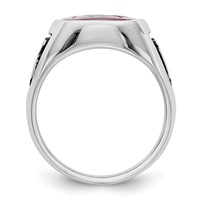 IB Goodman 14K White Gold Mens Polished and Textured Ring with Black Enamel and Lab Created Ruby Masonic view 2