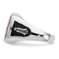 IB Goodman 14K White Gold Mens Polished and Textured Ring with Black Enamel and Lab Created Ruby Masonic view 4