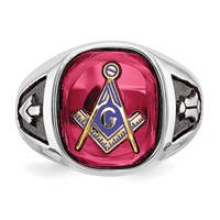 IB Goodman 14K White Gold Mens Polished and Textured Ring with Black Enamel and Lab Created Ruby Masonic view 5