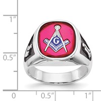 IB Goodman 14K White Gold Mens Polished and Textured Ring with Black Enamel and Lab Created Ruby Masonic view 3