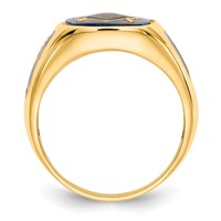 14K White Gold Men's Polished, Antiqued and Textured Ring with Imitation Blue Spinel Masonic view 2