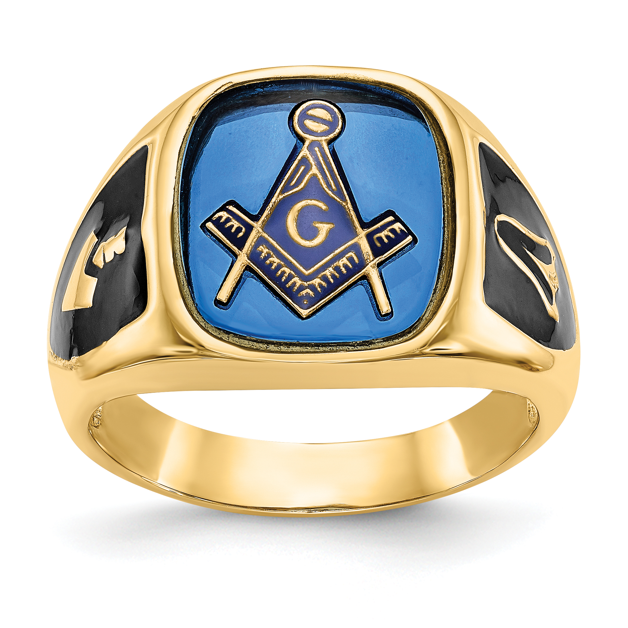 14k Men's Polished, Antiqued and Textured with Imitation Blue Spinel Masonic Ring (Y4084M)