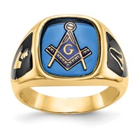 14K White Gold Men's Polished, Antiqued and Textured Ring with Imitation Blue Spinel Masonic view 1