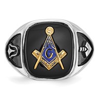 IB Goodman 14K White Gold and Gold-plated Polished and Textured Ring with Black Enamel and Onyx Masonic view 4