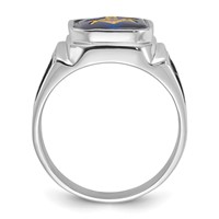IB Goodman 14K White Gold Polished and Textured Ring with Black Enamel and Imitation Blue Spinel Masonic view 2