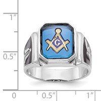 IB Goodman 14K White Gold Polished and Textured Ring with Black Enamel and Imitation Blue Spinel Masonic view 3
