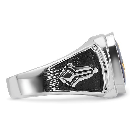 IB Goodman 14k White Gold Polished and Textured with Black Enamel and Imitation Blue Spinel Masonic Ring