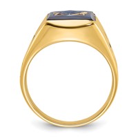 IB Goodman 14K Yellow Gold Mens Polished and Grooved Ring with Black Enamel and Imitation Blue Spinel Masonic view 2