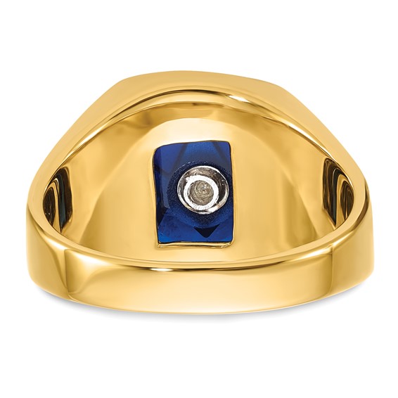IB Goodman 14k Mens Polished and Grooved with Black Enamel and Imitation Blue Spinel Masonic Ring
