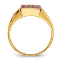 IB Goodman 14K Yellow Gold Mens Polished and Textured Black Enamel Lab Created Ruby Masonic Ring view 2