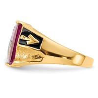 IB Goodman 14K Yellow Gold Mens Polished and Textured Black Enamel Lab Created Ruby Masonic Ring view 3