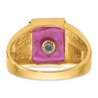 IB Goodman 14K Yellow Gold Mens Polished and Textured Black Enamel Lab Created Ruby Masonic Ring view 5