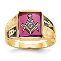 IB Goodman 14K Yellow Gold Mens Polished and Textured Black Enamel Lab Created Ruby Masonic Ring view 1