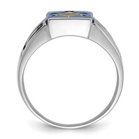 IB Goodman 14K White Gold Mens Polished and Textured Black Enamel Imitation Blue Spinel Masonic Ring view 2