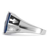 IB Goodman 14K White Gold Mens Polished and Textured Black Enamel Imitation Blue Spinel Masonic Ring view 3
