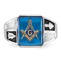 IB Goodman 14K White Gold Mens Polished and Textured Black Enamel Imitation Blue Spinel Masonic Ring view 4