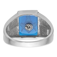 IB Goodman 14K White Gold Mens Polished and Textured Black Enamel Imitation Blue Spinel Masonic Ring view 5
