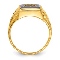 IB Goodman 14K Yellow Gold Mens Polished Antiqued and Textured Ring with Imitation Blue Spinel Masonic view 2