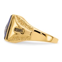 IB Goodman 14K Yellow Gold Mens Polished Antiqued and Textured Ring with Imitation Blue Spinel Masonic view 4