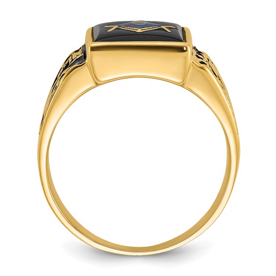 IB Goodman 14k Mens Polished and Textured with Black Enamel and Onyx Masonic Ring