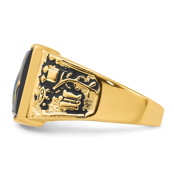 IB Goodman 14k Mens Polished and Textured with Black Enamel and Onyx Masonic Ring