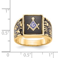 IB Goodman 14K Yellow Gold Mens Polished and Textured Ring with Black Enamel and Onyx Masonic view 3