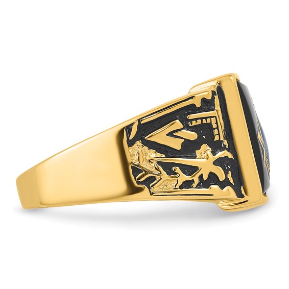 IB Goodman 14k Mens Polished and Textured with Black Enamel and Onyx Masonic Ring