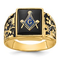 IB Goodman 14K Yellow Gold Mens Polished and Textured Ring with Black Enamel and Onyx Masonic view 1