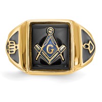 IB Goodman 14K Yellow Gold Mens Polished Antiqued and Textured Onyx Masonic Ring view 4