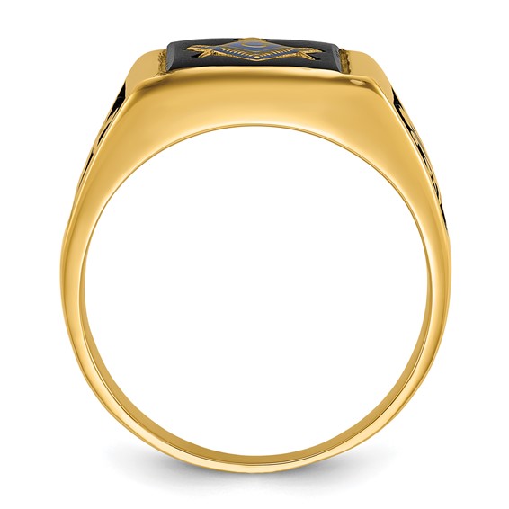 IB Goodman 14k Mens Polished and Textured with Black Enamel and Onyx Masonic Ring