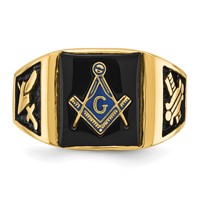 IB Goodman 14K Yellow Gold Mens Polished and Textured Ring with Black Enamel and Onyx Masonic view 5