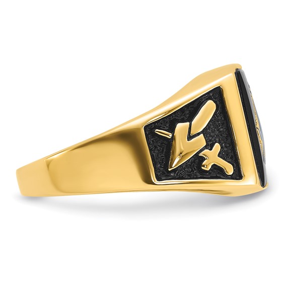 IB Goodman 14k Mens Polished and Textured with Black Enamel and Onyx Masonic Ring