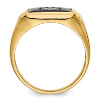 IB Goodman 14K Yellow Gold Mens Polished and Textured Black Enamel and Onyx Masonic Ring view 2