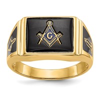 IB Goodman 14K Yellow Gold Mens Polished and Textured Black Enamel and Onyx Masonic Ring view 1