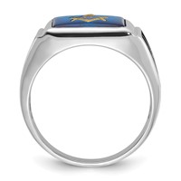 IB Goodman 14K White Gold Mens Polished and Textured Black Enamel Imitation Blue Spinel Masonic Ring view 2