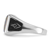 IB Goodman 14K White Gold Mens Polished and Textured Black Enamel Imitation Blue Spinel Masonic Ring view 3