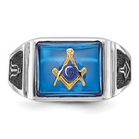 IB Goodman 14K White Gold Mens Polished and Textured Black Enamel Imitation Blue Spinel Masonic Ring view 4