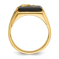 IB Goodman 14K Yellow Gold Mens Polished and Textured Ring with Black Enamel Onyx and AA Quality Diamond Masonic view 2