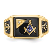 IB Goodman 14K Yellow Gold Mens Polished and Textured Ring with Black Enamel Onyx and AA Quality Diamond Masonic view 5