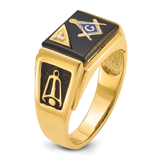 IB Goodman 14k Mens Polished and Textured with Black Enamel Onyx and AA Quality Diamond Masonic Ring