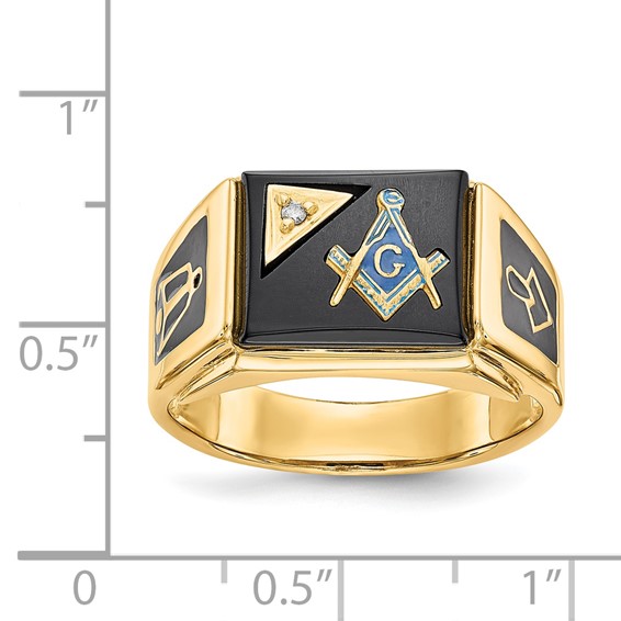 IB Goodman 14k Mens Polished and Textured with Black Enamel Onyx and AA Quality Diamond Masonic Ring