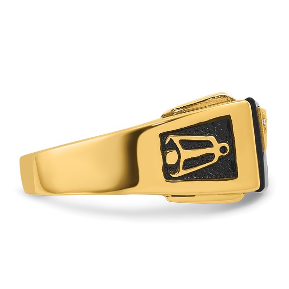 IB Goodman 14k Mens Polished and Textured with Black Enamel Onyx and AA Quality Diamond Masonic Ring
