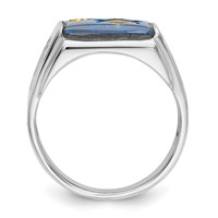 IB Goodman 14K White Gold Mens Polished and Textured Ring with Black Enamel Diamond and Imitation Blue Spinel Masonic view 2