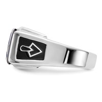 IB Goodman 14K White Gold Mens Polished and Textured Ring with Black Enamel Diamond and Imitation Blue Spinel Masonic view 4