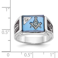 IB Goodman 14K White Gold Mens Polished and Textured Ring with Black Enamel Diamond and Imitation Blue Spinel Masonic view 3